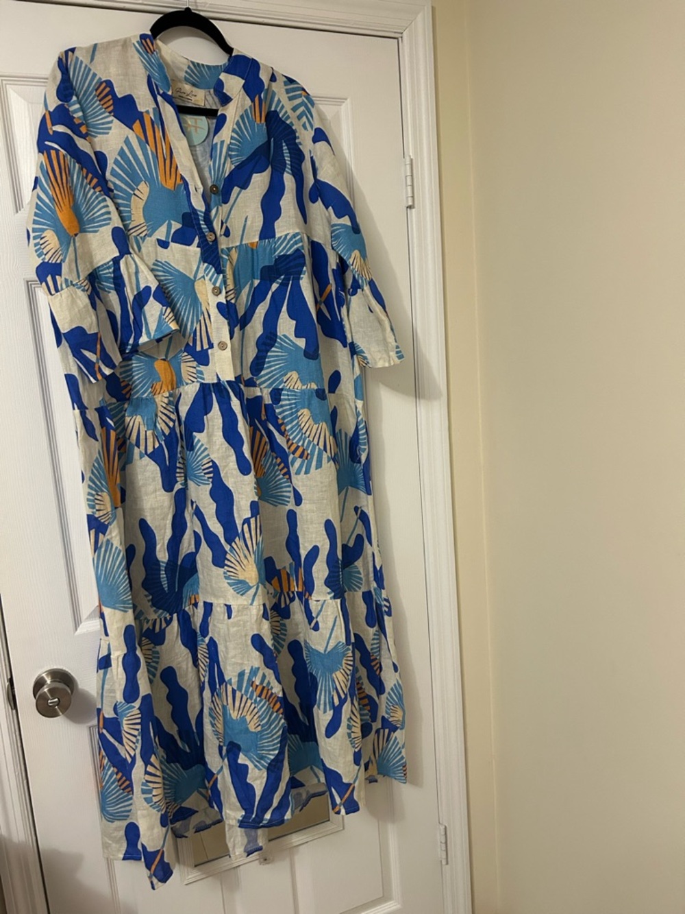 Blue and White Shell Print Maxi Dress